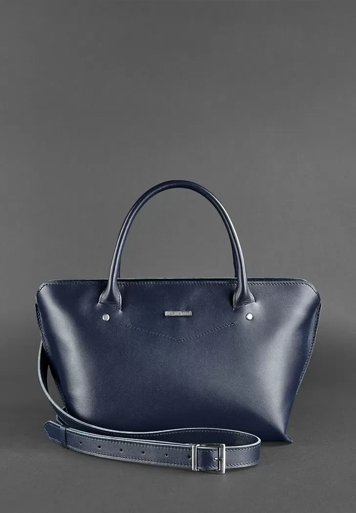 Жіноча шкіряна сумка Midi темно-синя - BN-BAG-24-navy-blue