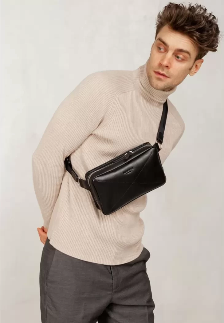 Шкіряна поясна сумка Dropbag Maxi чорна Krast