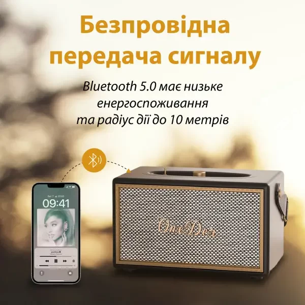 Портативна колонка OneDer D6 BT/TF/USB/AUX 40 Вт, коричнева
